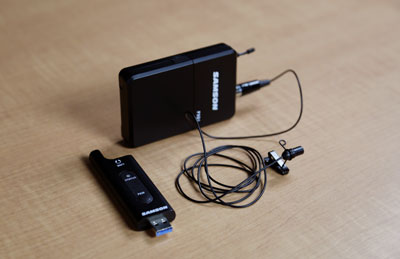 transmitter, USB plugin, lapel microphone and clip